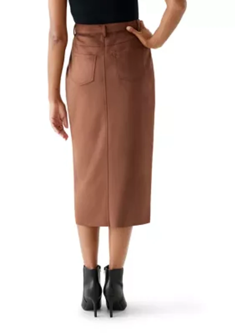 Women's Slit Front 5-Pocket Vegan Suede Skirt