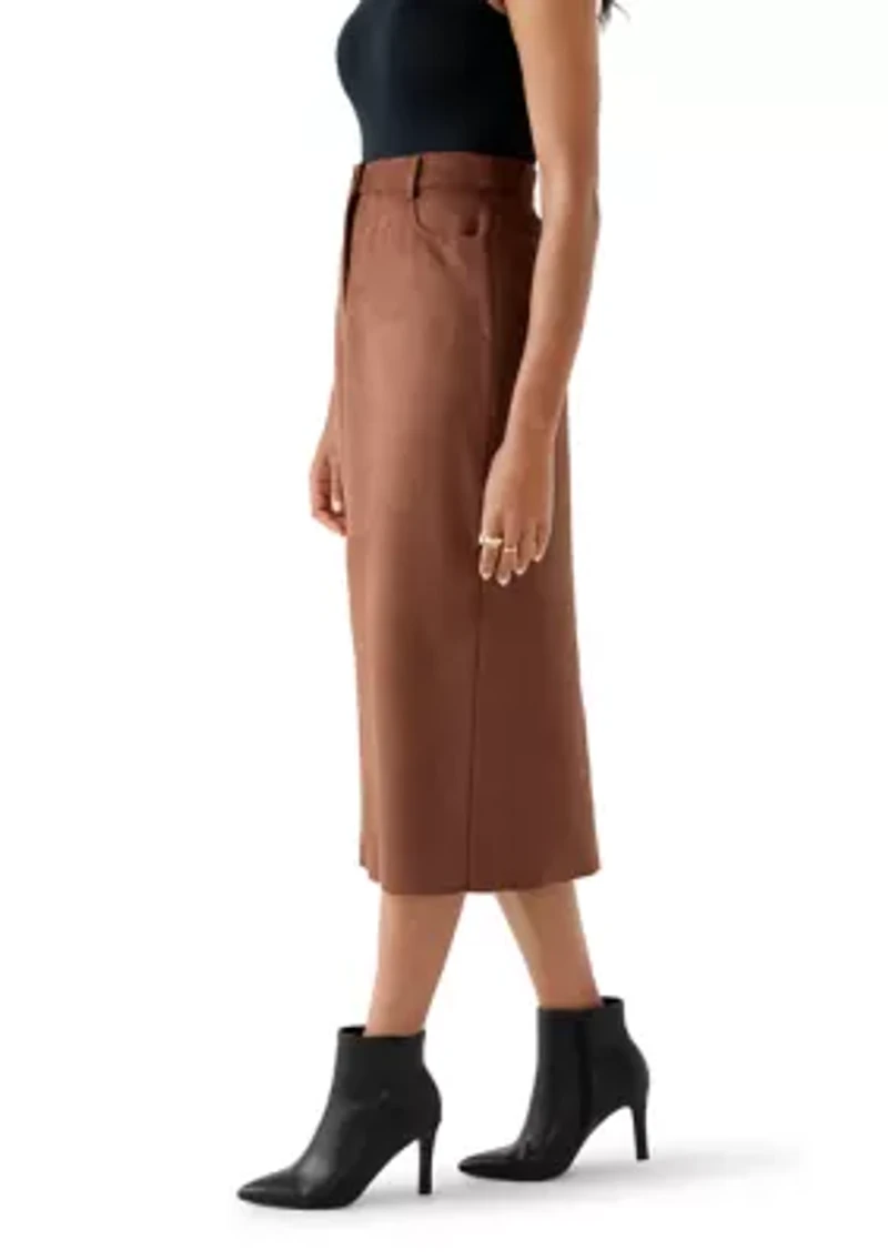 Women's Slit Front 5-Pocket Vegan Suede Skirt