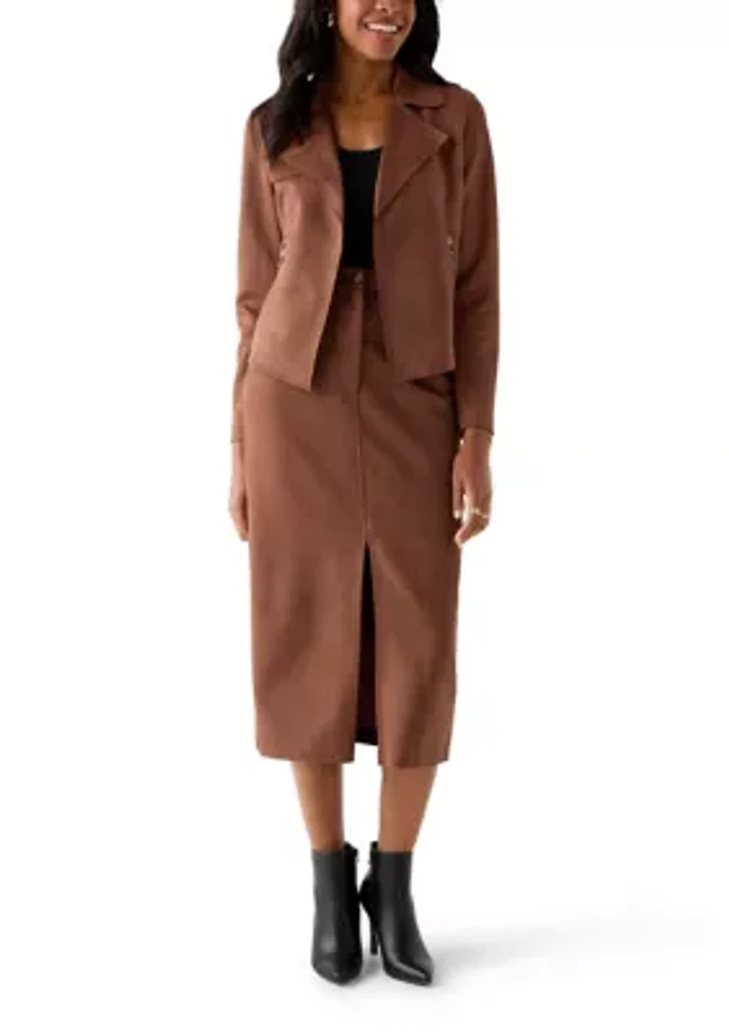 Women's Slit Front 5-Pocket Vegan Suede Skirt