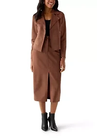 Women's Slit Front 5-Pocket Vegan Suede Skirt