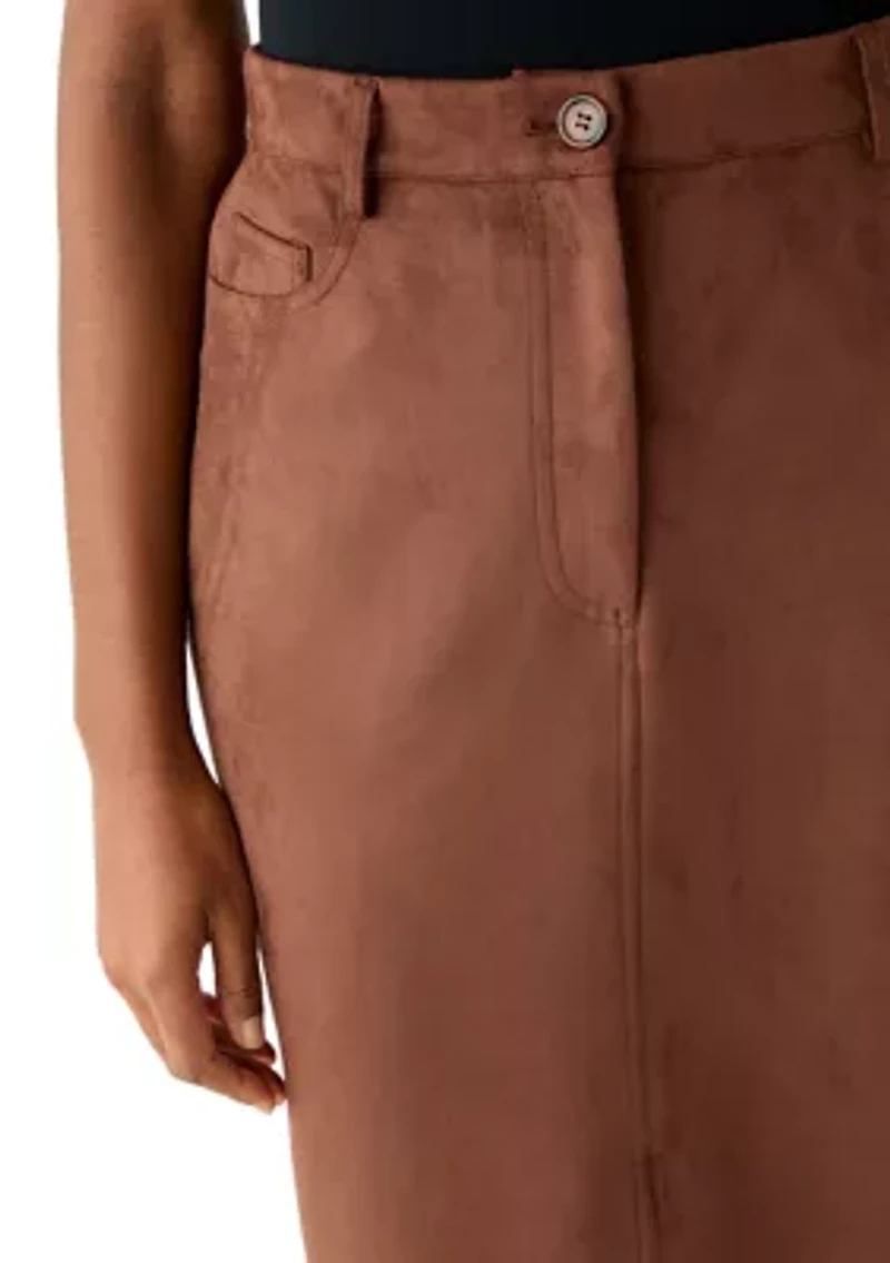Women's Slit Front 5-Pocket Vegan Suede Skirt