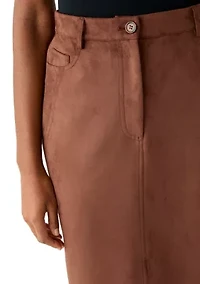 Women's Slit Front 5-Pocket Vegan Suede Skirt