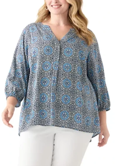 Plus Three-Quarter Sleeve Popover Top
