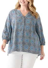 Plus Three-Quarter Sleeve Popover Top