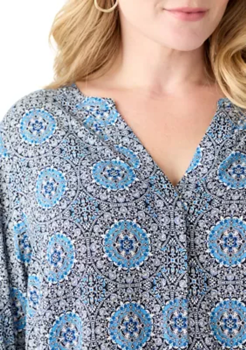 Plus Three-Quarter Sleeve Popover Top