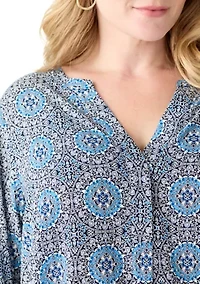 Plus Three-Quarter Sleeve Popover Top