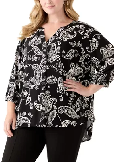 Plus Three-Quarter Sleeve Popover Top