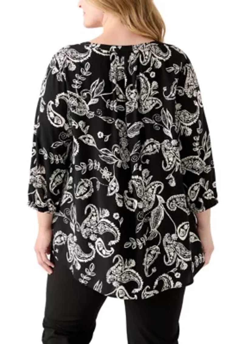 Plus Three-Quarter Sleeve Popover Top