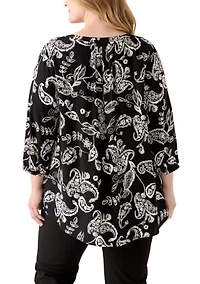 Plus Three-Quarter Sleeve Popover Top