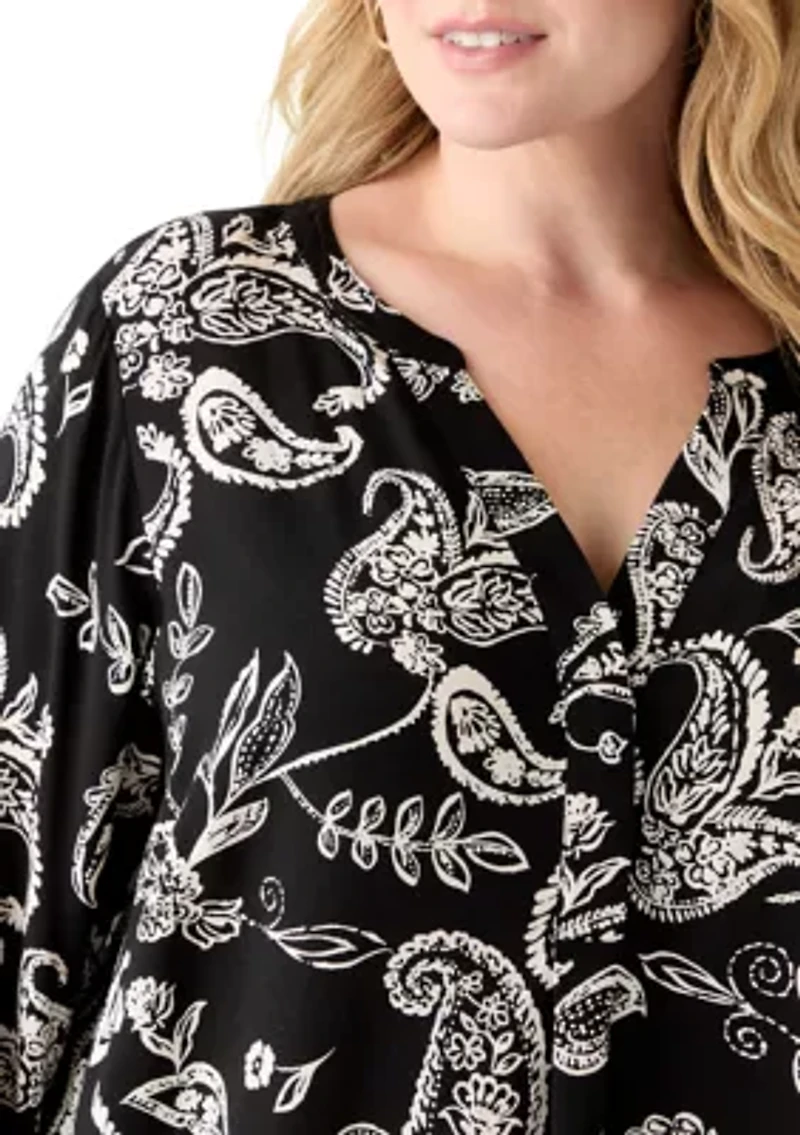 Plus Three-Quarter Sleeve Popover Top