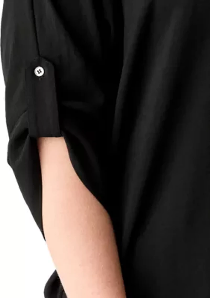 Plus Three-Quarter Sleeve Solid Woven Top