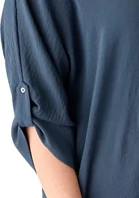 Plus Three-Quarter Sleeve Solid Woven Top