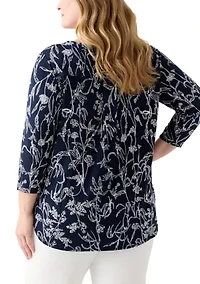 Plus Three-Quarter Sleeve Pleatback Tee