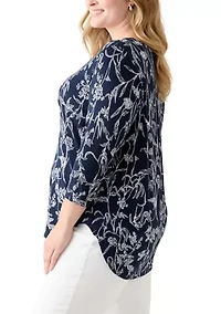 Plus Three-Quarter Sleeve Pleatback Tee