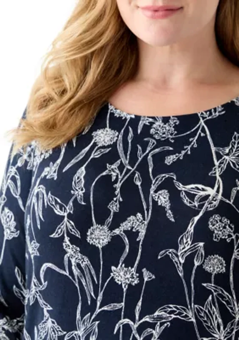 Plus Three-Quarter Sleeve Pleatback Tee