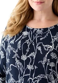 Plus Three-Quarter Sleeve Pleatback Tee
