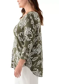 Plus 3/4 Sleeve Pleat Back T-Shirt