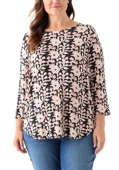 Plus 3/4 Sleeve Pleat Back T-Shirt