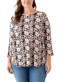 Plus 3/4 Sleeve Pleat Back T-Shirt