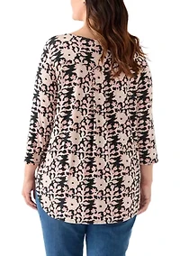 Plus 3/4 Sleeve Pleat Back T-Shirt