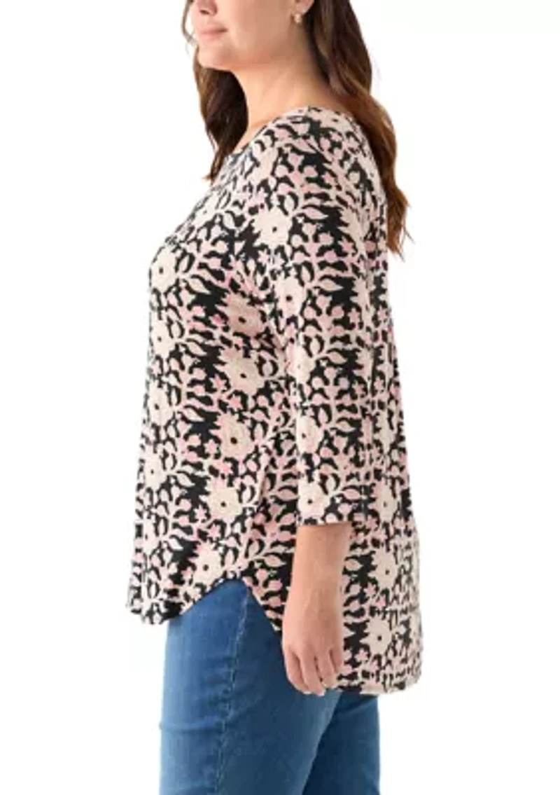 Plus 3/4 Sleeve Pleat Back T-Shirt