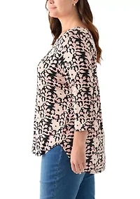 Plus 3/4 Sleeve Pleat Back T-Shirt