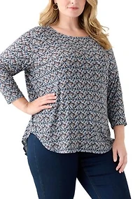 Plus Three-Quarter Sleeve Pleatback Tee