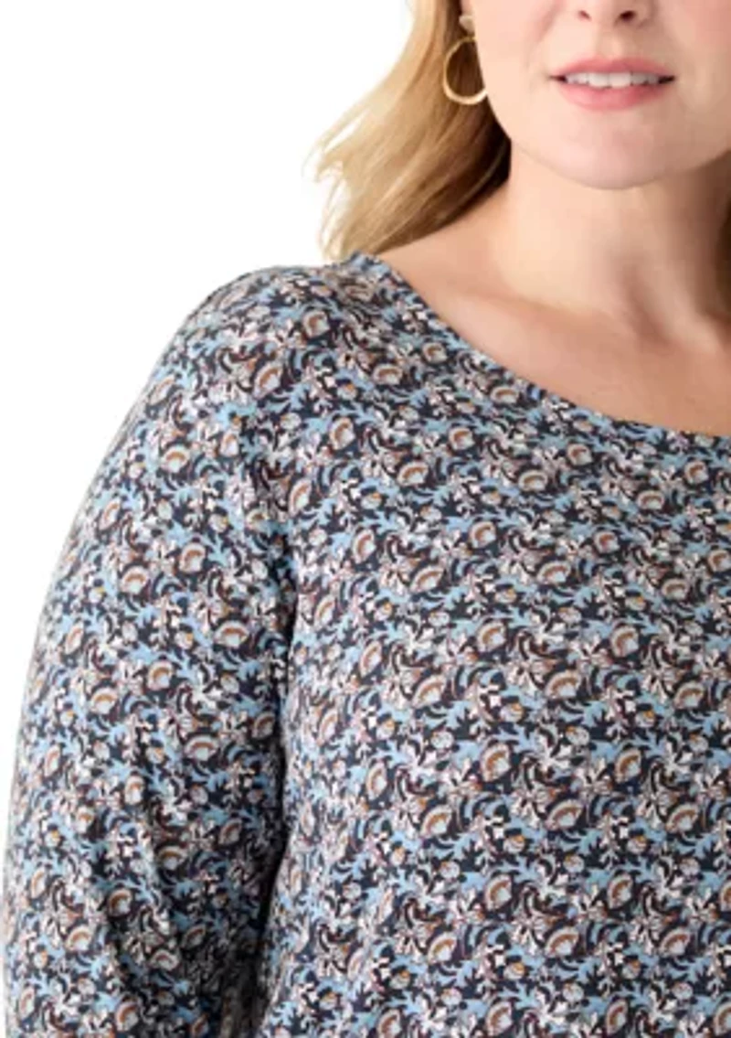 Plus Three-Quarter Sleeve Pleatback Tee