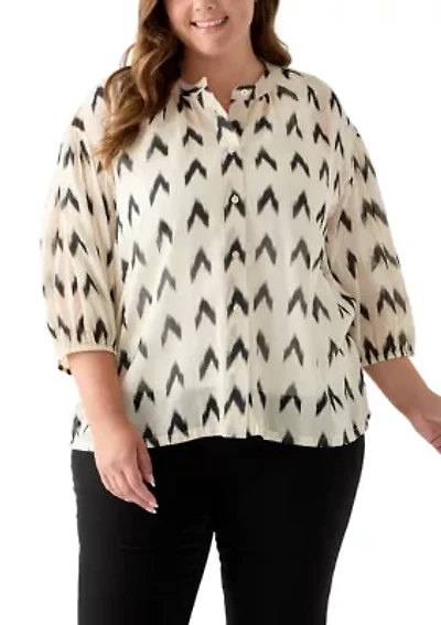 Plus 3/4 Sleeve Button Down Shirt