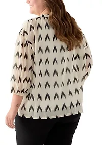 Plus 3/4 Sleeve Button Down Shirt