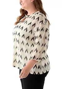 Plus 3/4 Sleeve Button Down Shirt