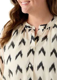 Plus 3/4 Sleeve Button Down Shirt