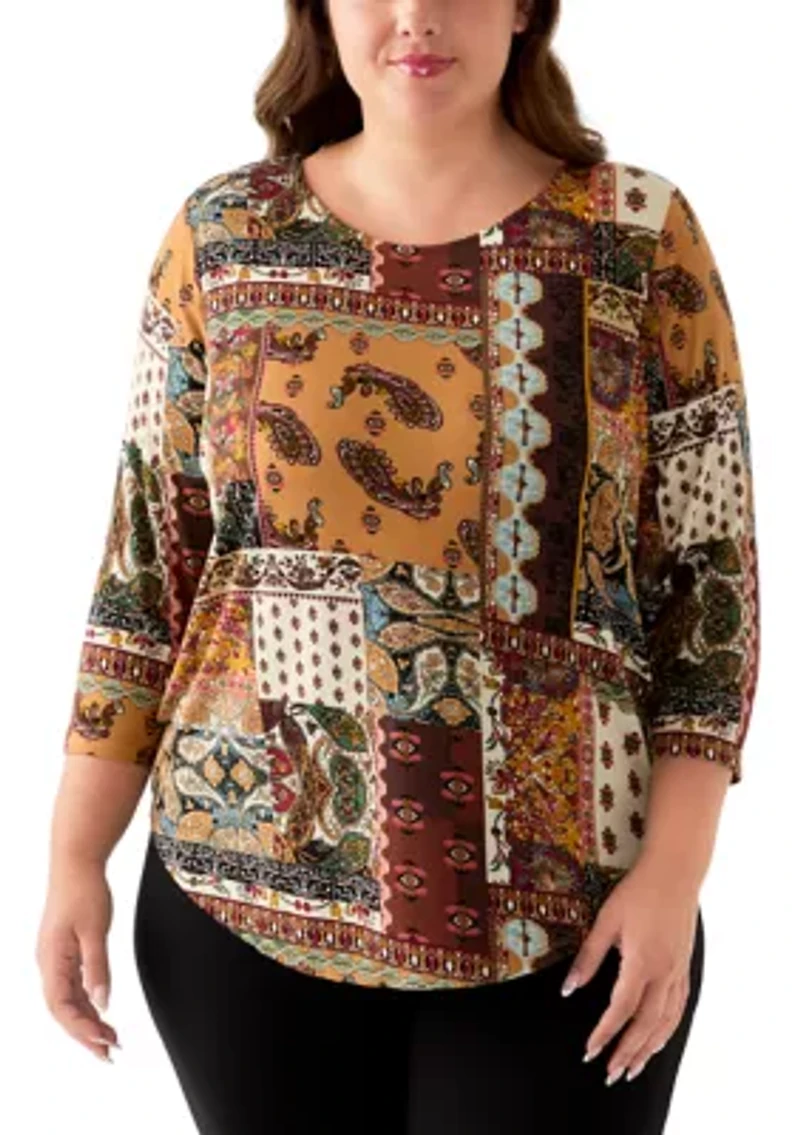 Plus 3/4 Sleeve Pleatback Tee