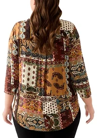 Plus 3/4 Sleeve Pleatback Tee