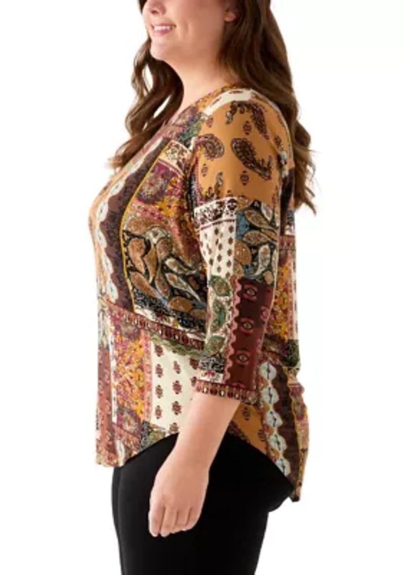 Plus 3/4 Sleeve Pleatback Tee