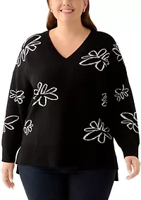 Plus V-Neck Intarsia Sweater