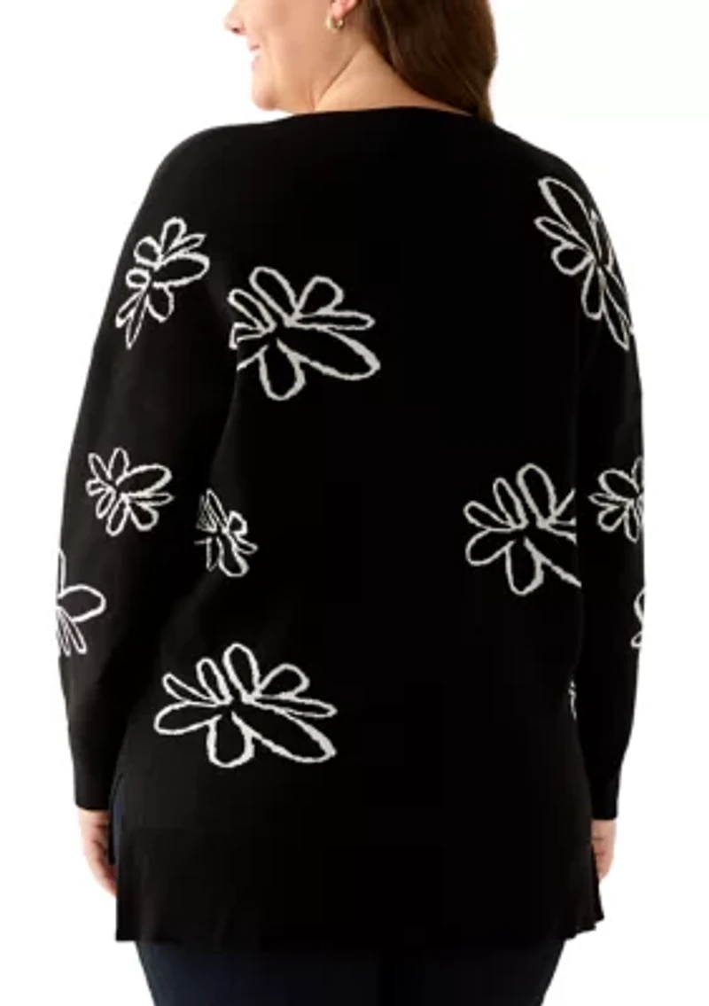 Plus V-Neck Intarsia Sweater