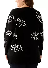 Plus V-Neck Intarsia Sweater