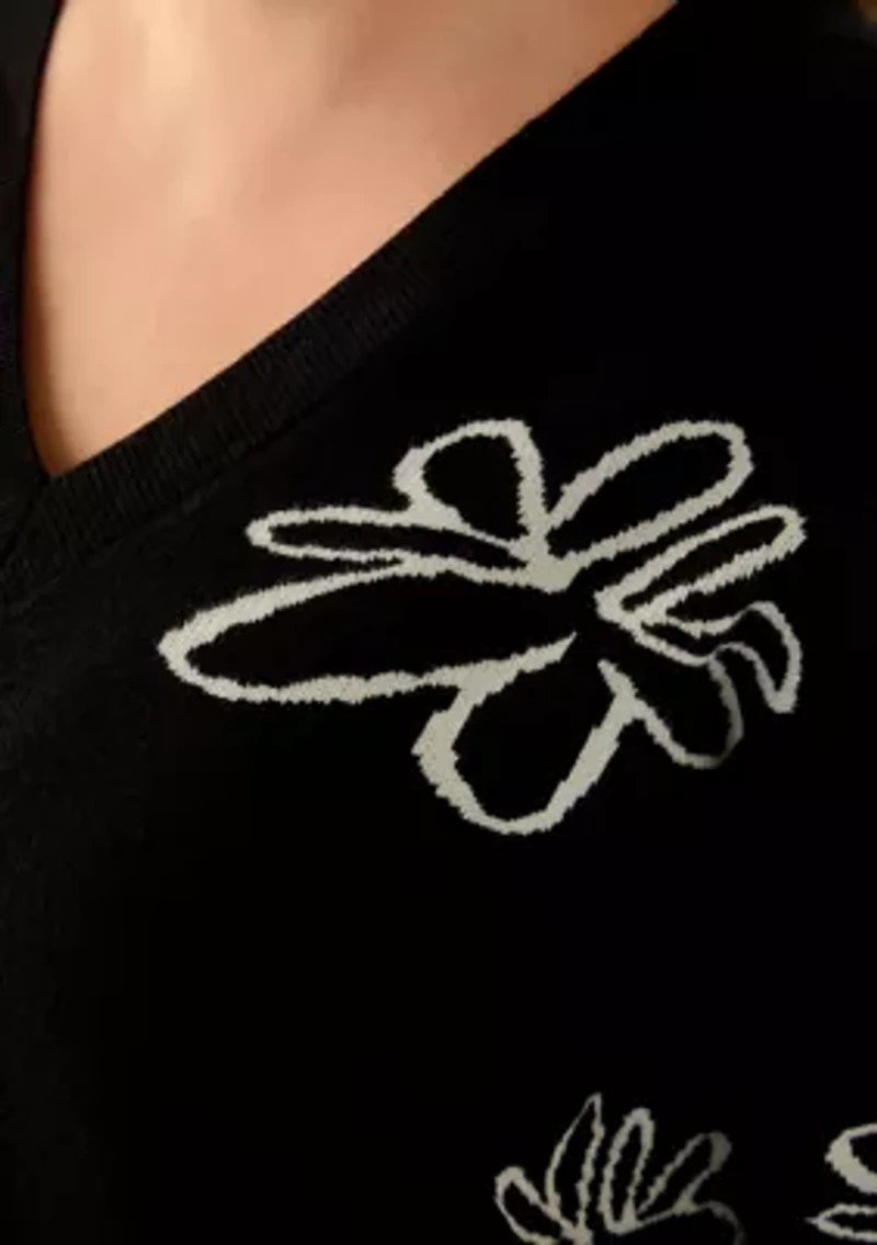 Plus V-Neck Intarsia Sweater