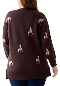 Plus V-Neck Intarsia Sweater