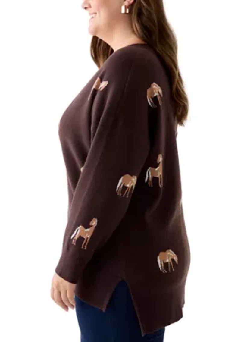 Plus V-Neck Intarsia Sweater