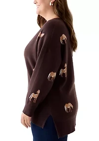 Plus V-Neck Intarsia Sweater