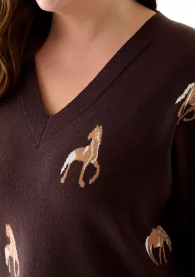 Plus V-Neck Intarsia Sweater