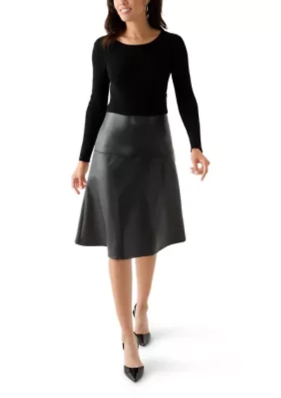 Women's Long Sleeve Mixed Media Vegan Leather Dress