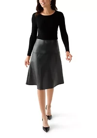 Women's Long Sleeve Mixed Media Vegan Leather Dress