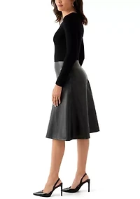 Women's Long Sleeve Mixed Media Vegan Leather Dress