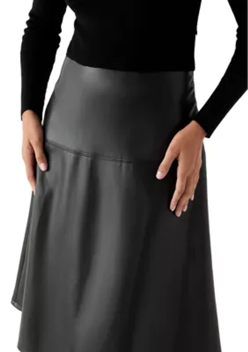 Women's Long Sleeve Mixed Media Vegan Leather Dress