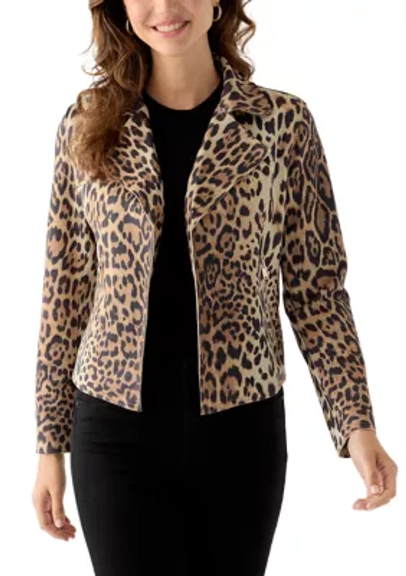 Women's Notch Collar Open Vegan Suede Jacket