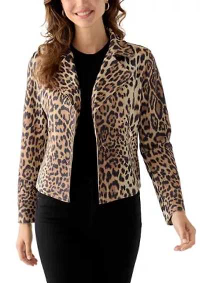 Women's Notch Collar Open Vegan Suede Jacket