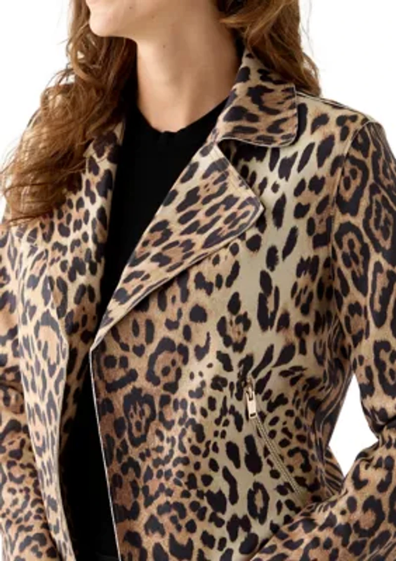 Women's Notch Collar Open Vegan Suede Jacket